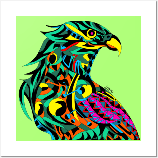 emerald green mecha peregrine falcon halcon ecopop in mexican techno organic tribal totonac patterns Posters and Art